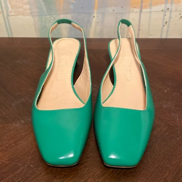 J Crew Layla Slingback Heels in Leather Brilliant Kelly Green Size 6