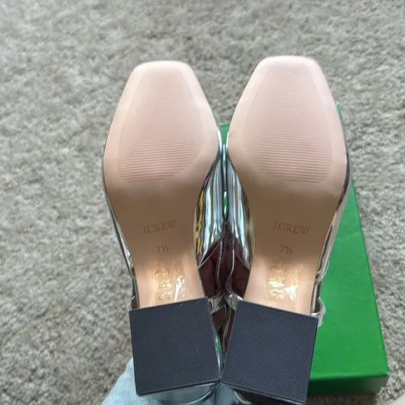 J. Crew Layne Slingback Loafer Heels in Metallic Leather