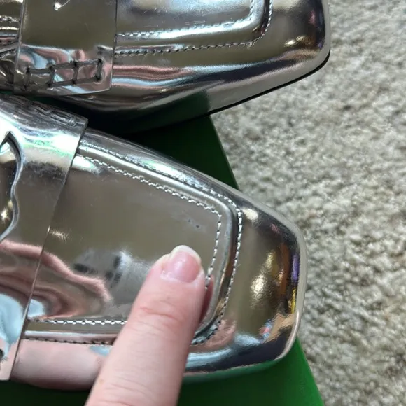 J. Crew Layne Slingback Loafer Heels in Metallic Leather