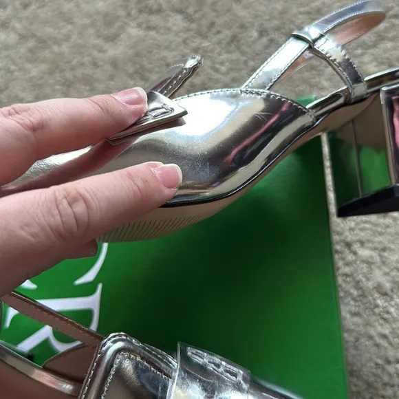 J. Crew Layne Slingback Loafer Heels in Metallic Leather