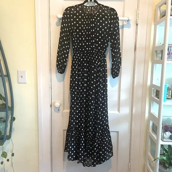 J. Crew | Long-sleeve chiffon midi dress in dot print | XS | NWT