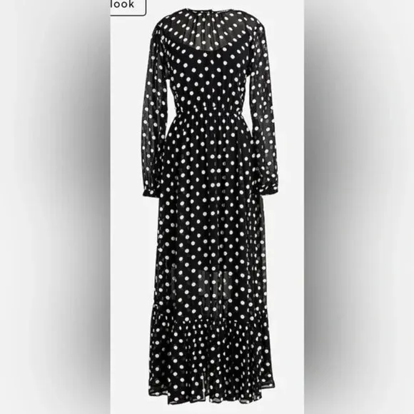 J. Crew | Long-sleeve chiffon midi dress in dot print | XS | NWT