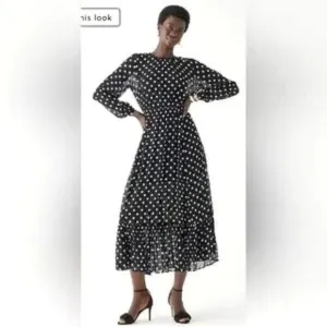 J. Crew | Long-sleeve chiffon midi dress in dot print | XS | NWT