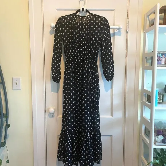 J. Crew | Long-sleeve chiffon midi dress in dot print | XS | NWT