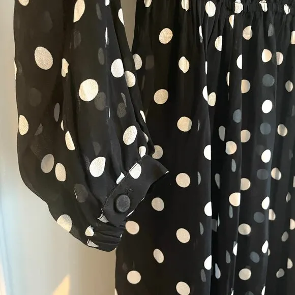 J. Crew | Long-sleeve chiffon midi dress in dot print | XS | NWT
