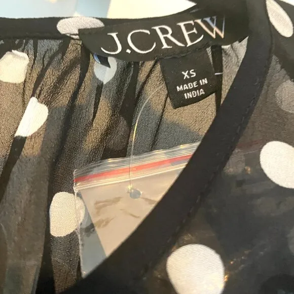 J. Crew | Long-sleeve chiffon midi dress in dot print | XS | NWT
