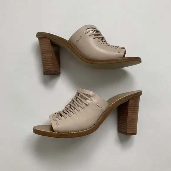 J. CREW MARLOW HUARACHE MULES Leather Light Blush 3.5&quot; Heel Sz 7.5 New with box