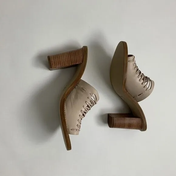 J. CREW MARLOW HUARACHE MULES Leather Light Blush 3.5&quot; Heel Sz 7.5 New with box