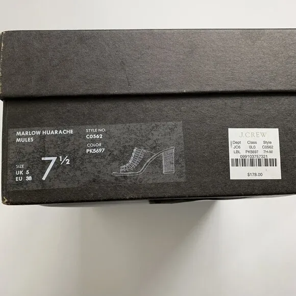 J. CREW MARLOW HUARACHE MULES Leather Light Blush 3.5&quot; Heel Sz 7.5 New with box