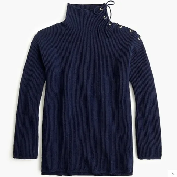 J. CREW Ribbed Lace up Cotton Sweater Tunic Turtleneck NEW