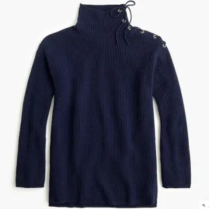J. CREW Ribbed Lace up Cotton Sweater Tunic Turtleneck NEW