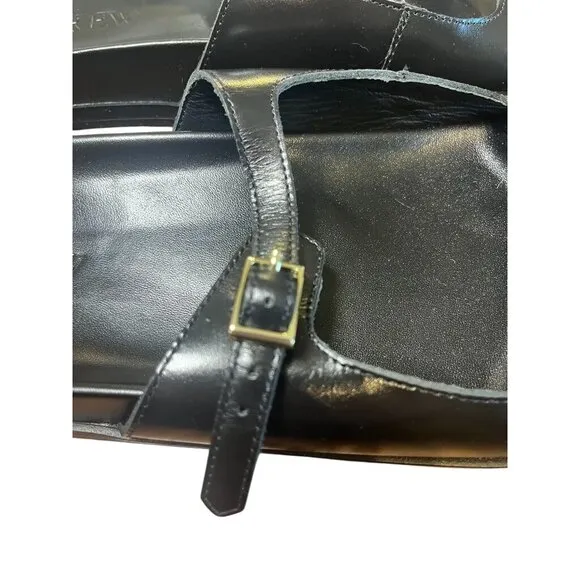 J Crew Sandal Women 10 Black Leather Metal Buckle Slip On Summer Neutral Colbie