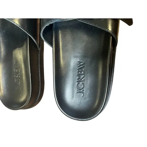 J Crew Sandal Women 10 Black Leather Metal Buckle Slip On Summer Neutral Colbie