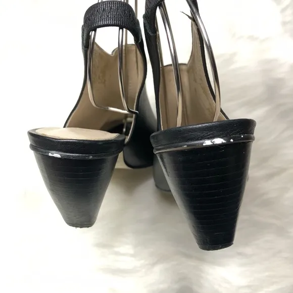 J JILL Leather Slingback Open Toe Heels Black Size 8
