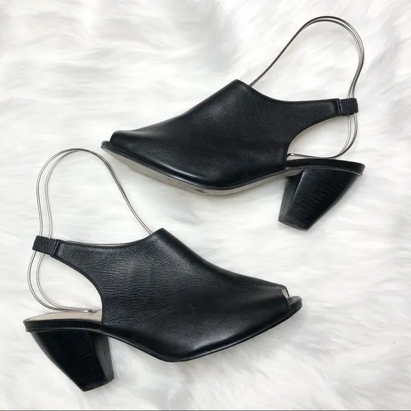J JILL Leather Slingback Open Toe Heels Black Size 8