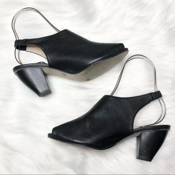 J JILL Leather Slingback Open Toe Heels Black Size 8