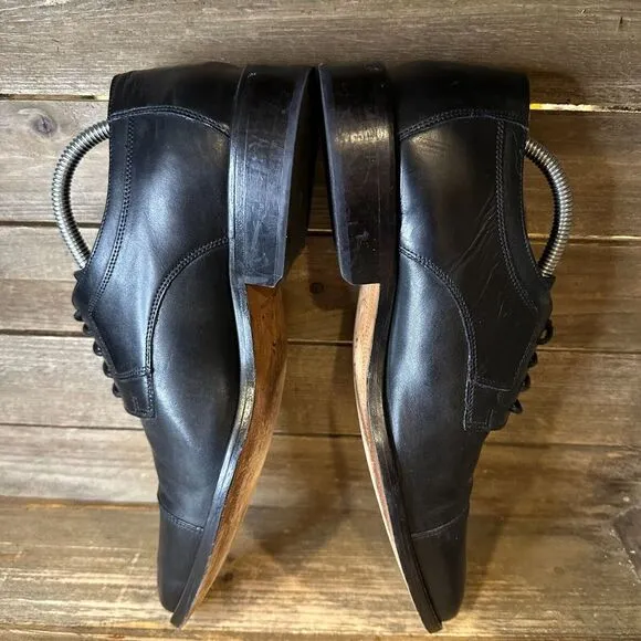 J. Murphy Johnston &amp; Murphy Black Leather Cap‎ Toe Brogue Oxfords Size 10 M GUC