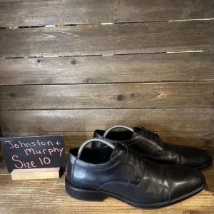 J. Murphy Johnston &amp; Murphy Black Leather Cap‎ Toe Brogue Oxfords Size 10 M GUC