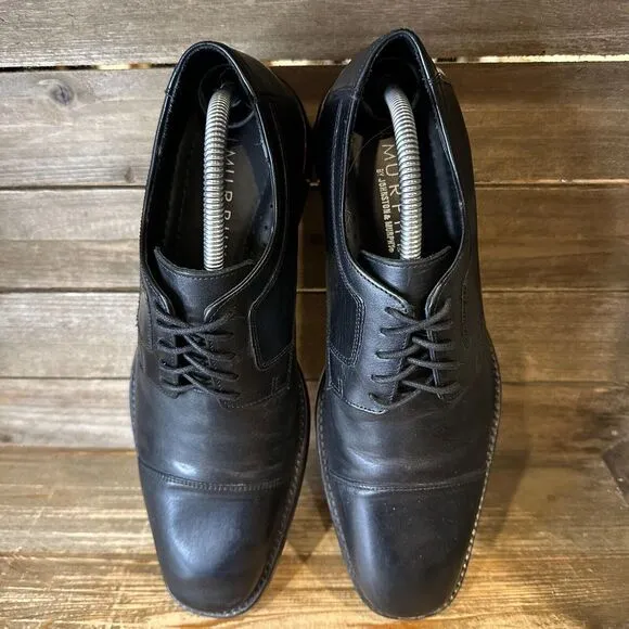 J. Murphy Johnston &amp; Murphy Black Leather Cap‎ Toe Brogue Oxfords Size 10 M GUC