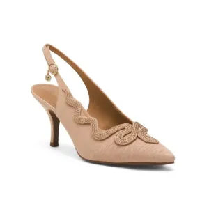 J. RENEE Beige Snakeskin Embossed Fedosia Slingback Heels