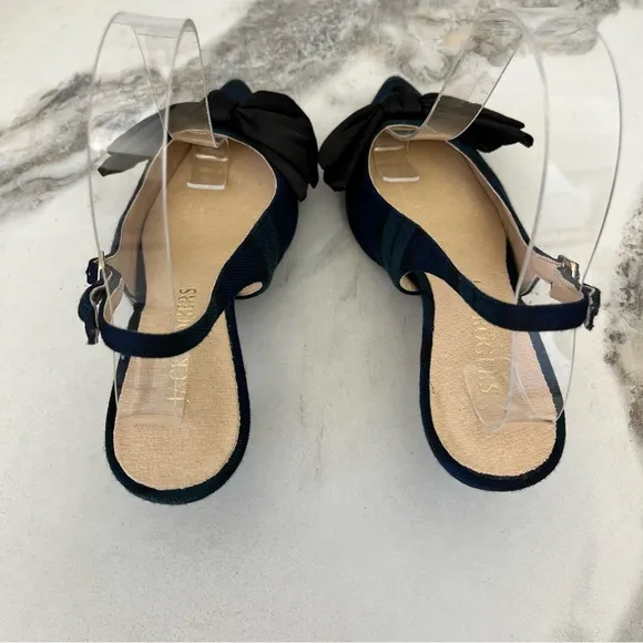 JACK ROGERS Debra Plaid Satin Bow Slingback Kitten Heels in Midnight Size 6.5