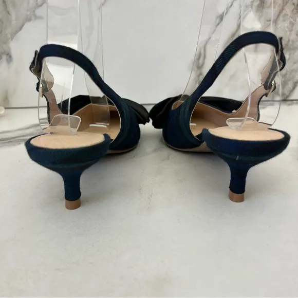 JACK ROGERS Debra Plaid Satin Bow Slingback Kitten Heels in Midnight Size 6.5