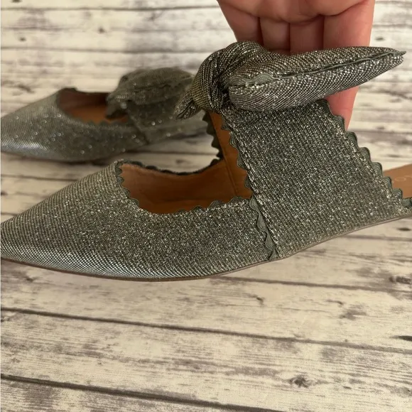 Jack Rogers Women's Silver Elle Flat Mules Slip on BOW Size 10