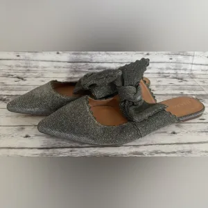 Jack Rogers Women's Silver Elle Flat Mules Slip on BOW Size 10