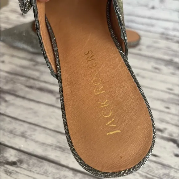 Jack Rogers Women's Silver Elle Flat Mules Slip on BOW Size 10