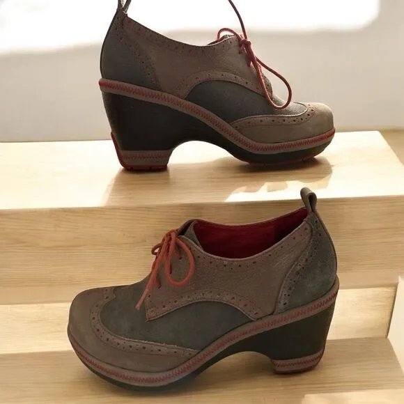 Jambu Dutch Designs Seattle Brown Tan Lace Clog Nubuck Leather Suede Memory