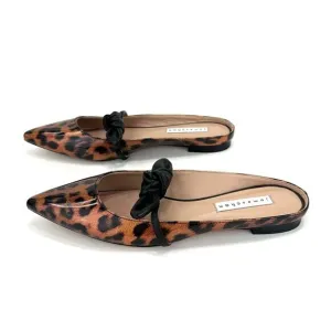 JAMES CHAN &quot;NAJA&quot; LEOPARD PRINT GLITTER ILLUSION PATENT LEATHER FLAT MULES🆕
