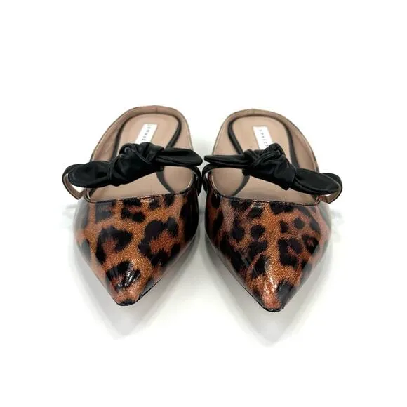 JAMES CHAN &quot;NAJA&quot; LEOPARD PRINT GLITTER ILLUSION PATENT LEATHER FLAT MULES🆕