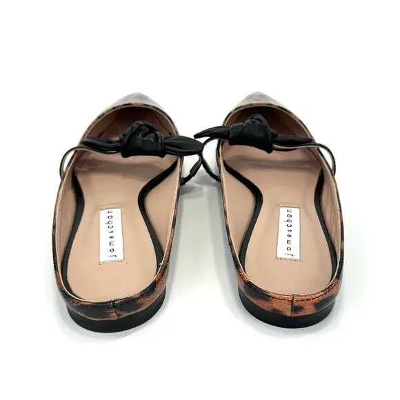 JAMES CHAN &quot;NAJA&quot; LEOPARD PRINT GLITTER ILLUSION PATENT LEATHER FLAT MULES🆕