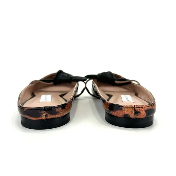 JAMES CHAN &quot;NAJA&quot; LEOPARD PRINT GLITTER ILLUSION PATENT LEATHER FLAT MULES🆕