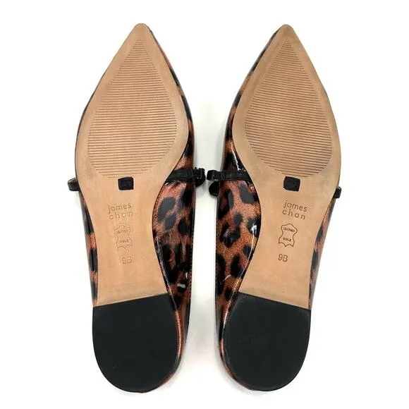 JAMES CHAN &quot;NAJA&quot; LEOPARD PRINT GLITTER ILLUSION PATENT LEATHER FLAT MULES🆕