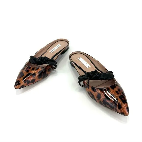 JAMES CHAN &quot;NAJA&quot; LEOPARD PRINT GLITTER ILLUSION PATENT LEATHER FLAT MULES🆕