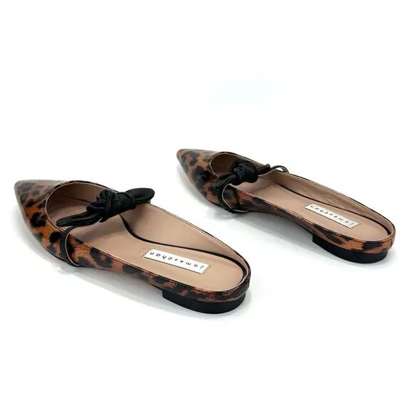 JAMES CHAN &quot;NAJA&quot; LEOPARD PRINT GLITTER ILLUSION PATENT LEATHER FLAT MULES🆕