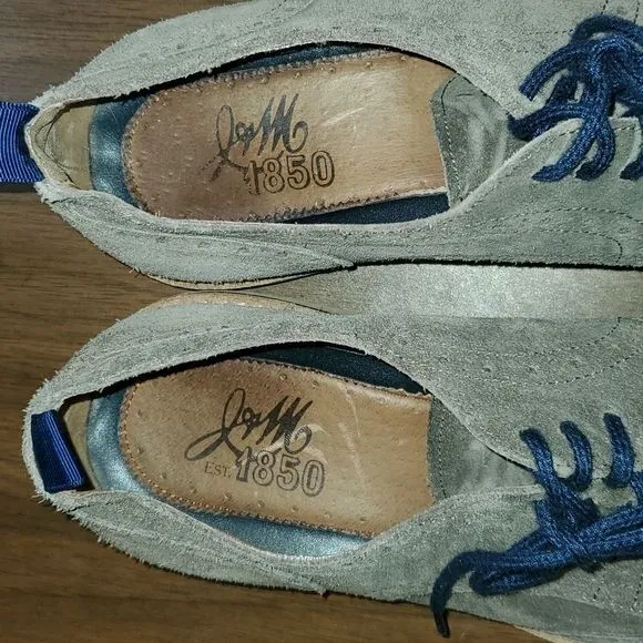 J &amp; M 1850 Pearce 27-1957 Gray &amp; Blue‎ Suede Wingtip Brogues Oxfords Size 11½