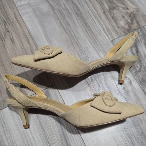 J.Crew $128 Bow Kitten sling back Heels in Sandstone Size 5 BW884