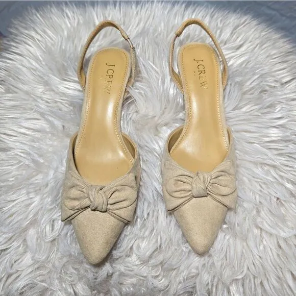 J.Crew $128 Bow Kitten sling back Heels in Sandstone Size 5 BW884
