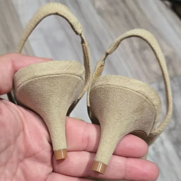 J.Crew $128 Bow Kitten sling back Heels in Sandstone Size 5 BW884