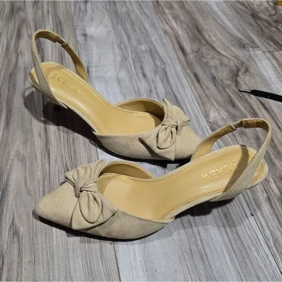 J.Crew $128 Bow Kitten sling back Heels in Sandstone Size 5 BW884