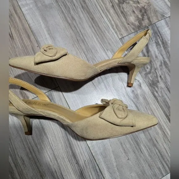 J.Crew $128 Bow Kitten sling back Heels in Sandstone Size 5 BW884