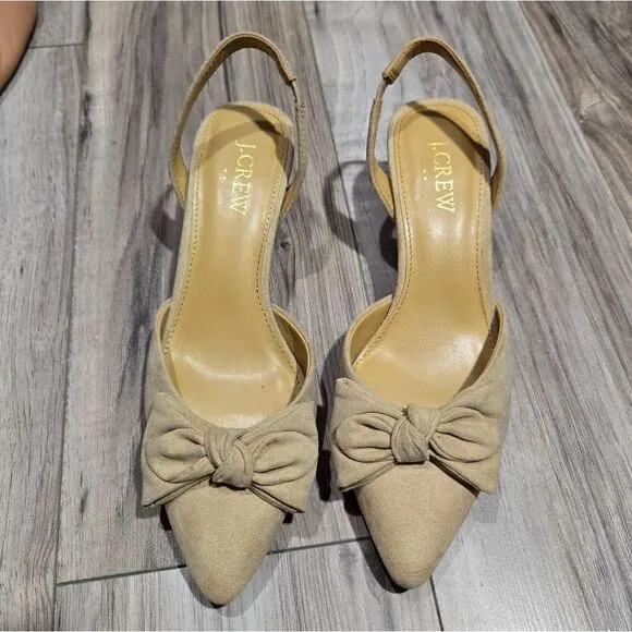 J.Crew $128 Bow Kitten sling back Heels in Sandstone Size 5 BW884