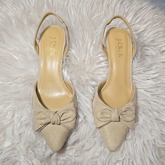 J.Crew $128 Bow Kitten sling back Heels in Sandstone Size 5 BW884