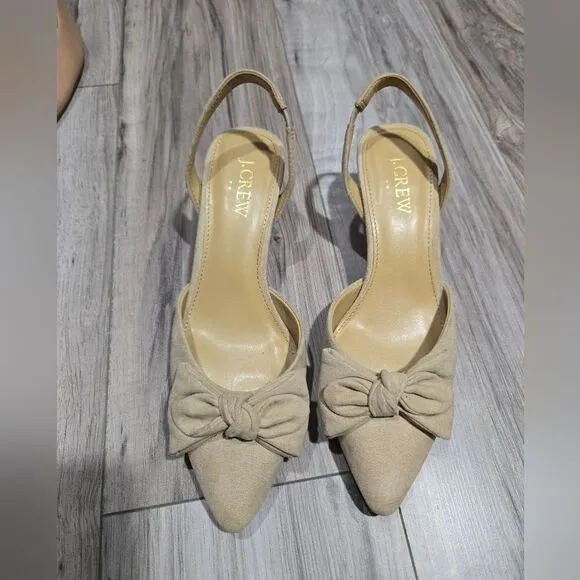 J.Crew $128 Bow Kitten sling back Heels in Sandstone Size 5 BW884