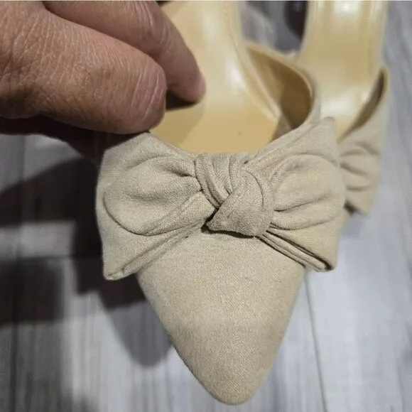 J.Crew $128 Bow Kitten sling back Heels in Sandstone Size 5 BW884