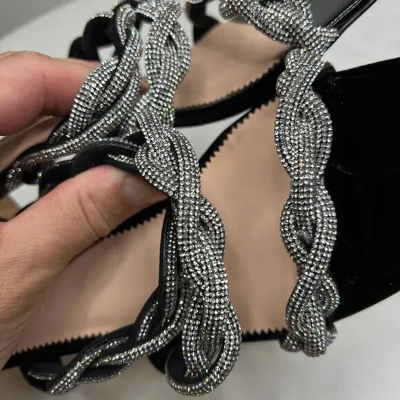 J.Crew $198 Zadie Strappy Kitten Heels with Crystals Size 6.5 BV719 Black
