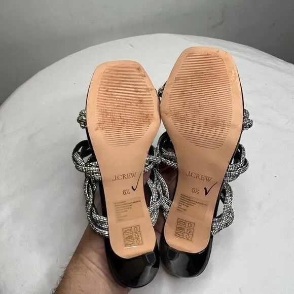 J.Crew $198 Zadie Strappy Kitten Heels with Crystals Size 6.5 BV719 Black