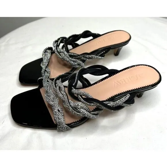 J.Crew $198 Zadie Strappy Kitten Heels with Crystals Size 6.5 BV719 Black